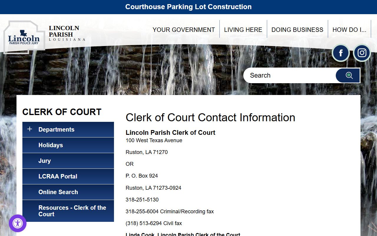 Lincoln Parish County Clerk of Court contact information