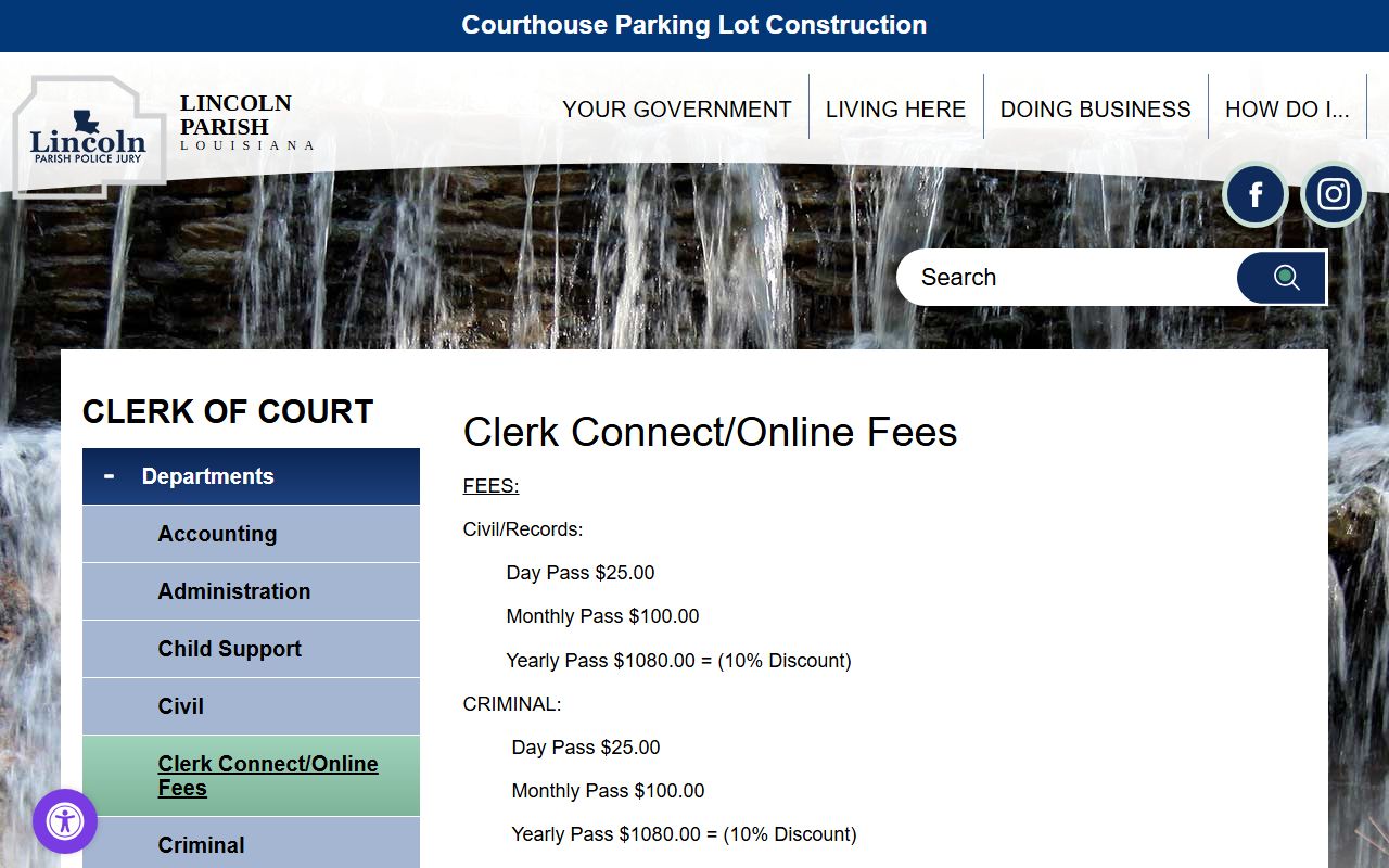 Lincoln Parish County Clerk of Court Clerk Connect fees