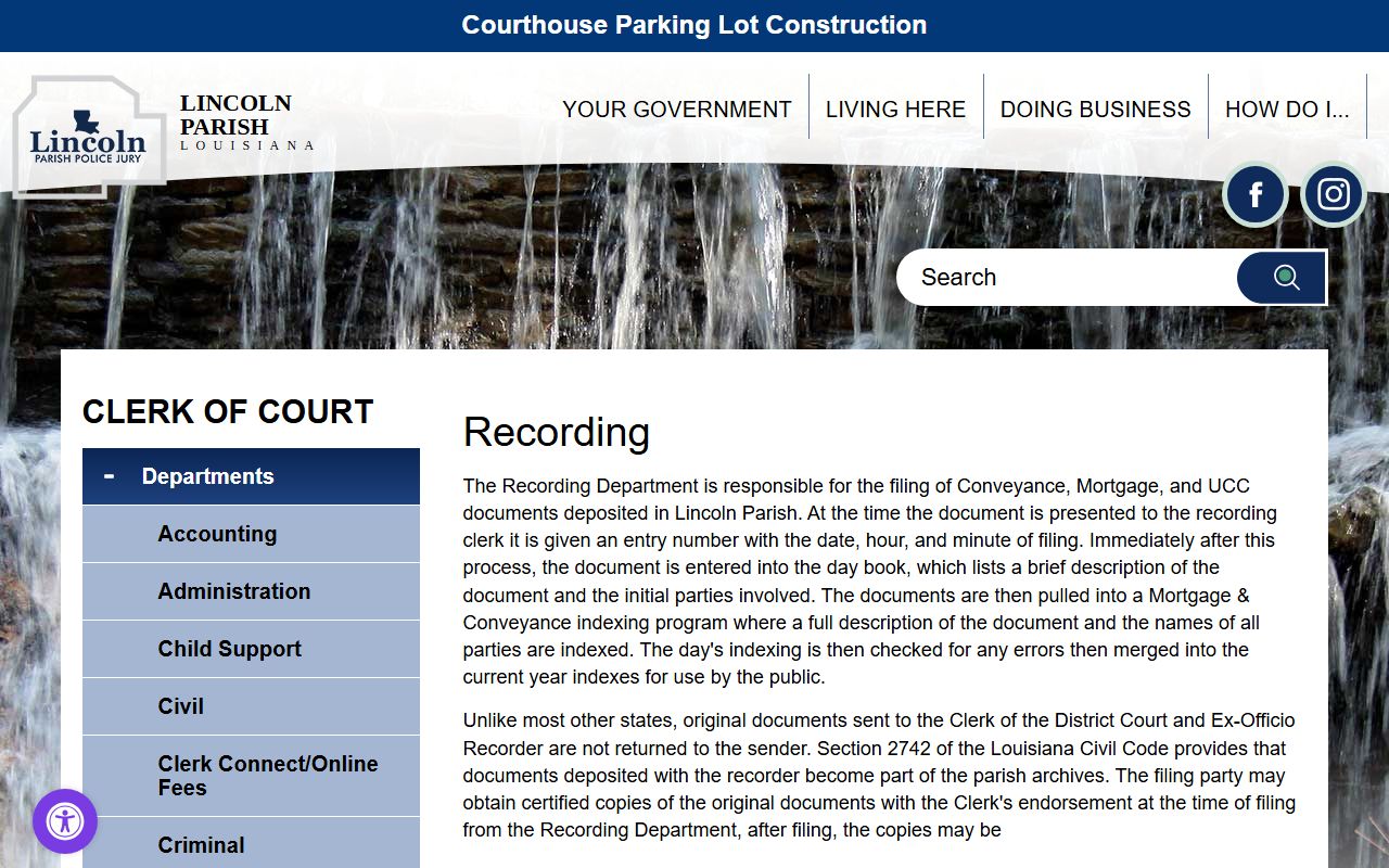 Lincoln Parish County Clerk of Court recording conveyance mortgage UCC records
