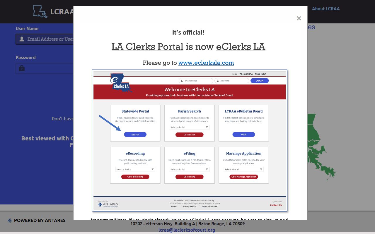 Lincoln Parish County Clerk of Court LCRAA land and marriage portal