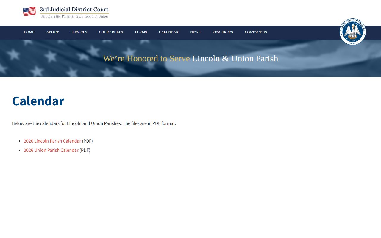 Lincoln Parish court dockets Third JDC calendar page