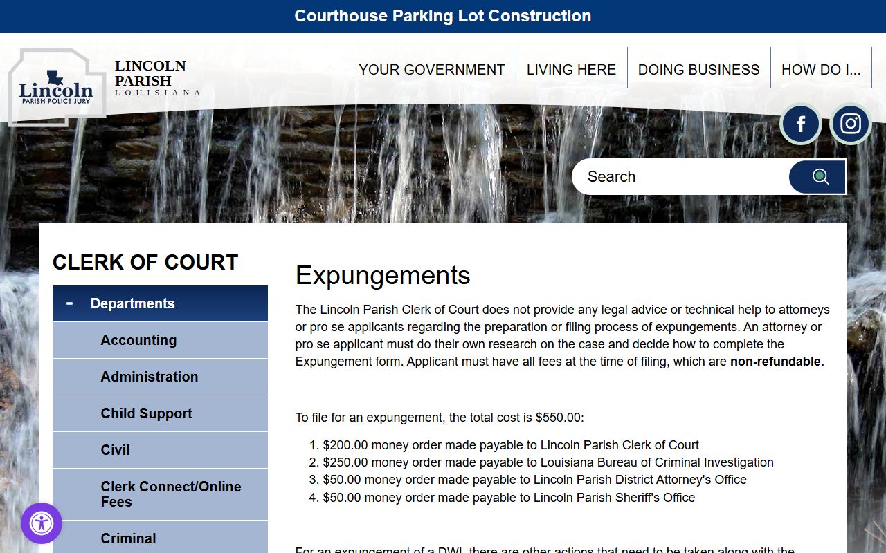 Lincoln Parish criminal court records Clerk expungement information