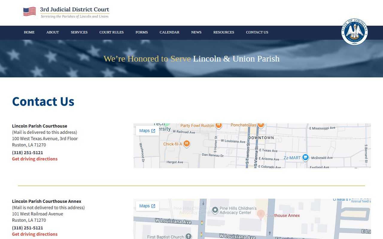 Lincoln Parish district court Third Judicial District courthouse contact information