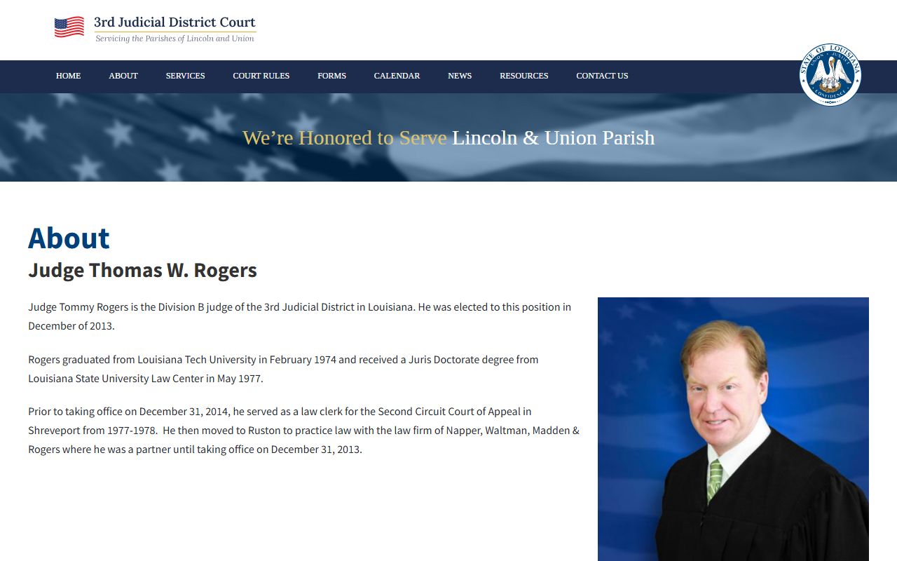 Lincoln Parish district court Division B Judge Thomas W Rogers profile