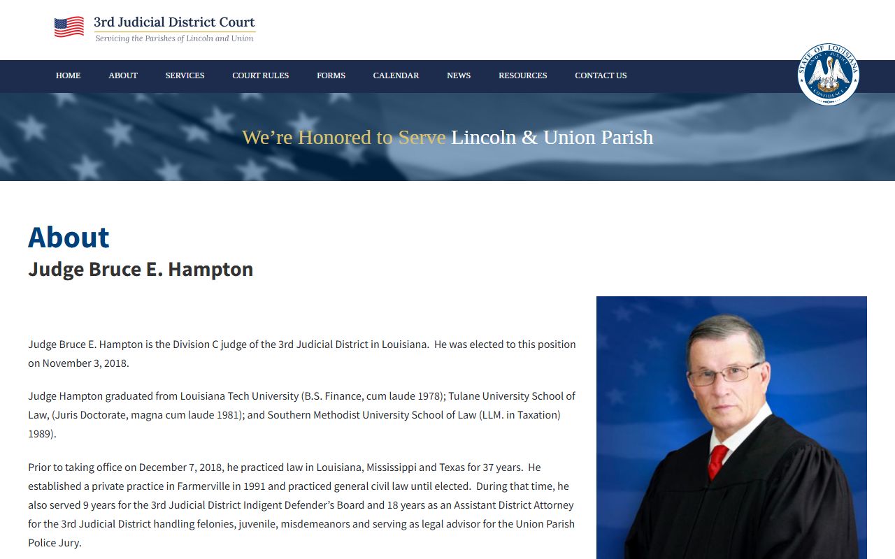 Lincoln Parish district court Division C Judge Bruce E Hampton profile
