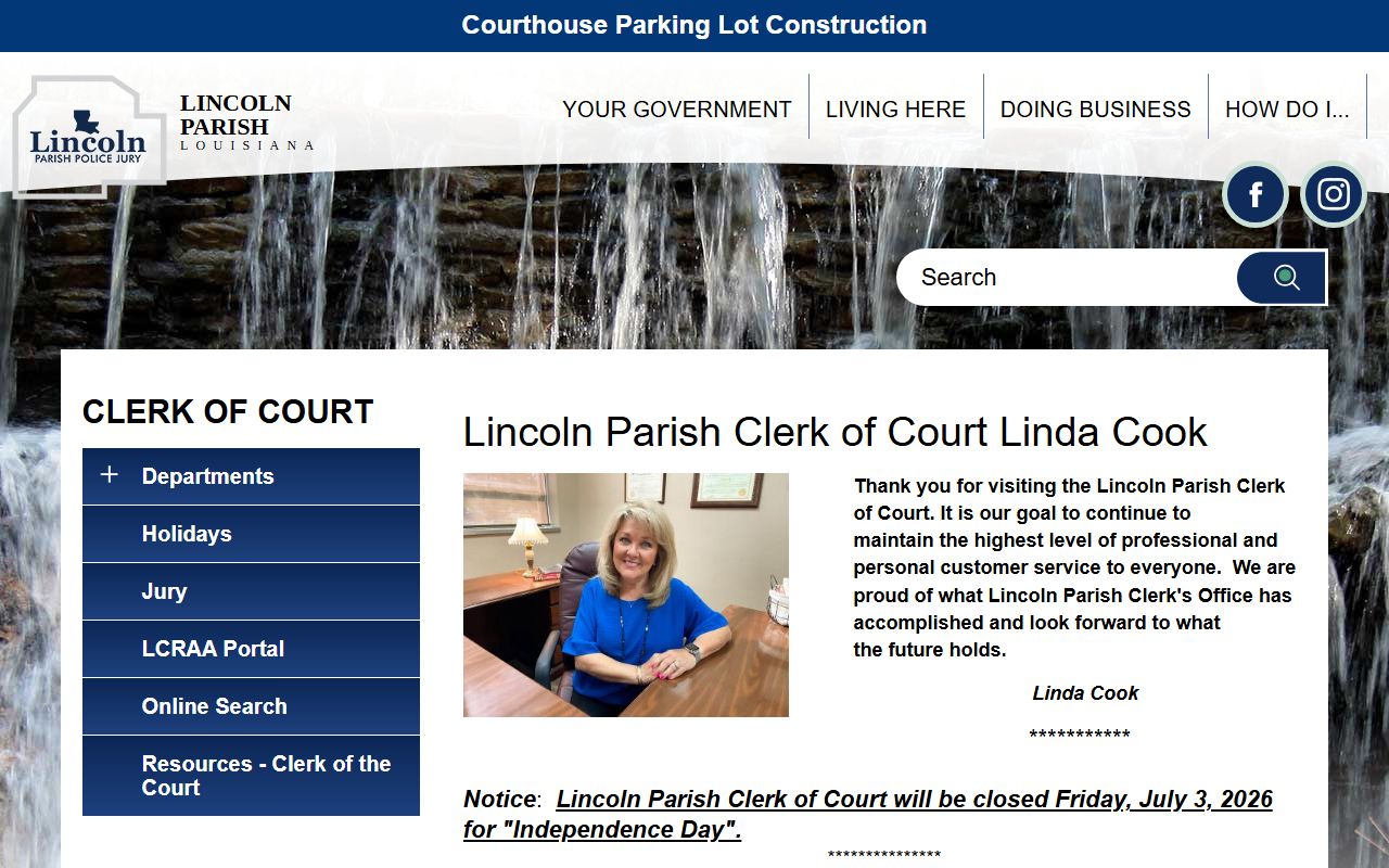 Lincoln Parish court records Clerk of Court page
