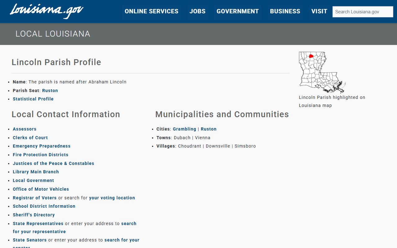 Lincoln Parish court records Louisiana local services page