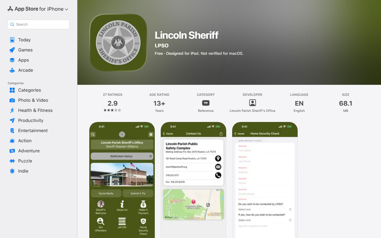 Lincoln Parish court records Lincoln Sheriff mobile app listing