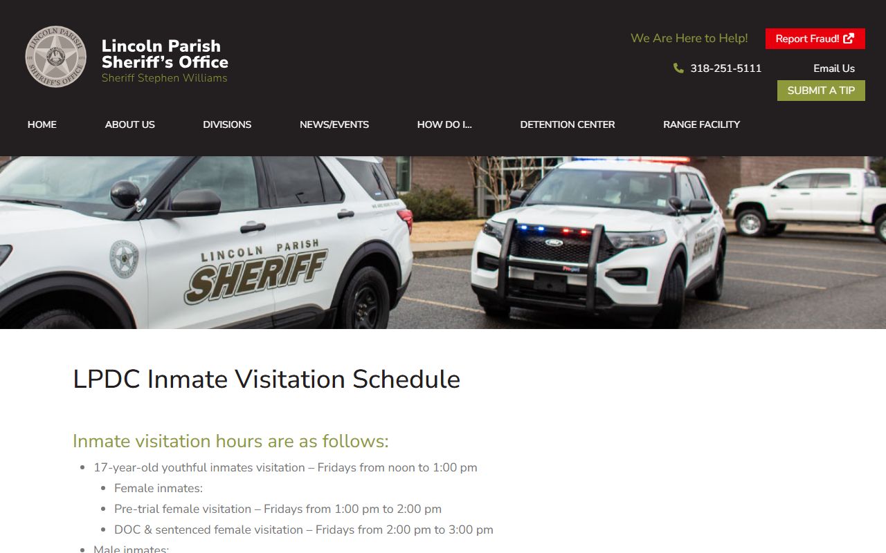 Lincoln Parish inmate records jail visitation schedule