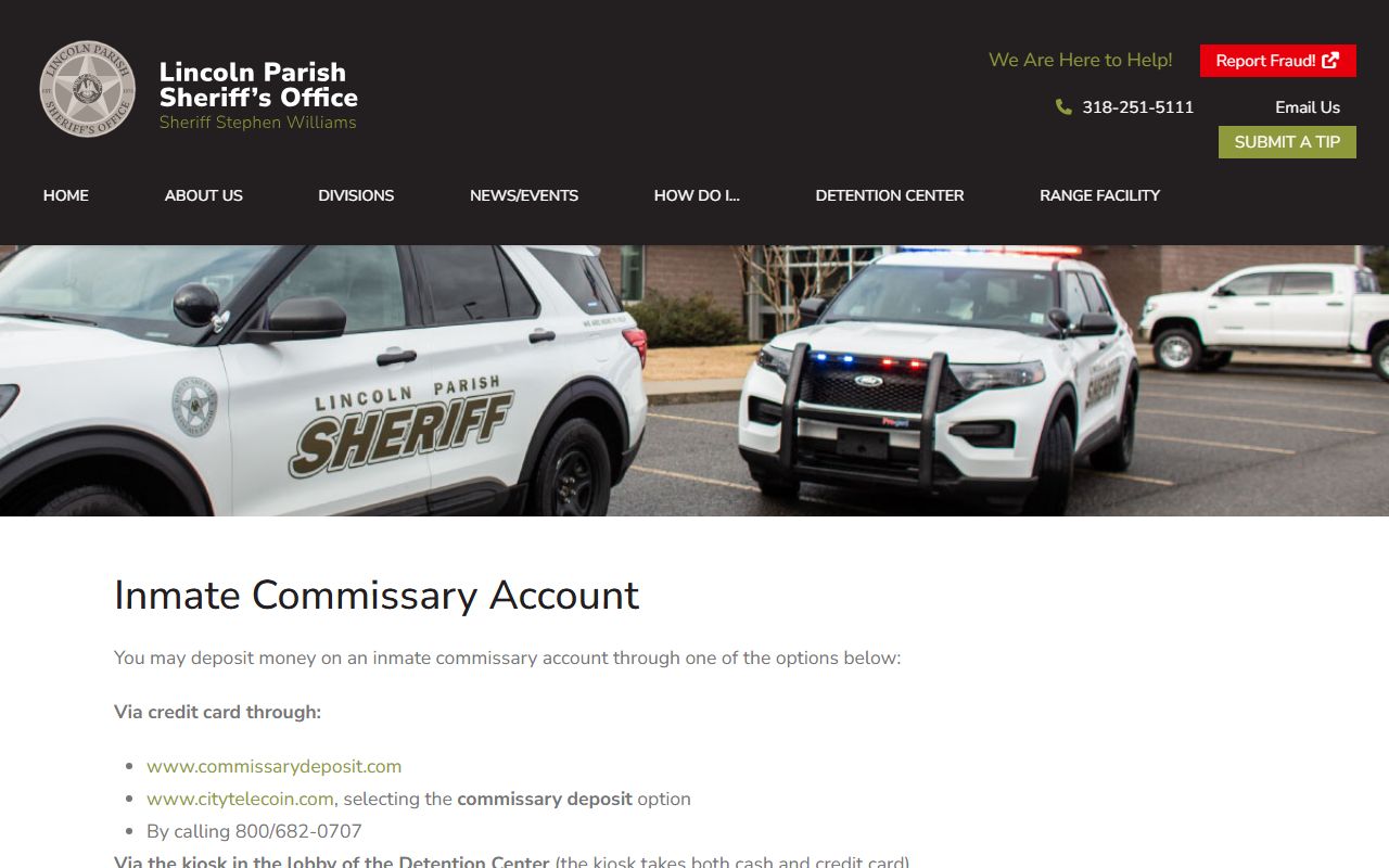Lincoln Parish inmate records commissary account deposits