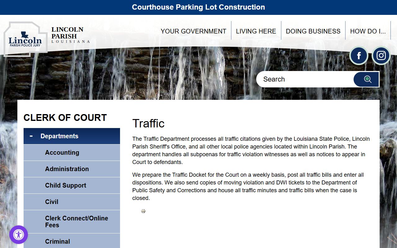 Lincoln Parish County traffic court records Clerk traffic department page