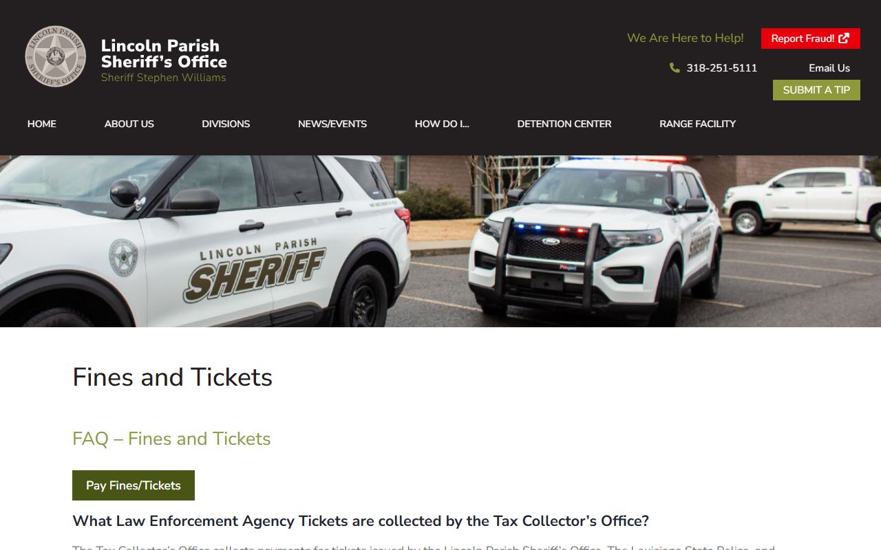 Lincoln Parish County traffic court records sheriff fines and tickets FAQ