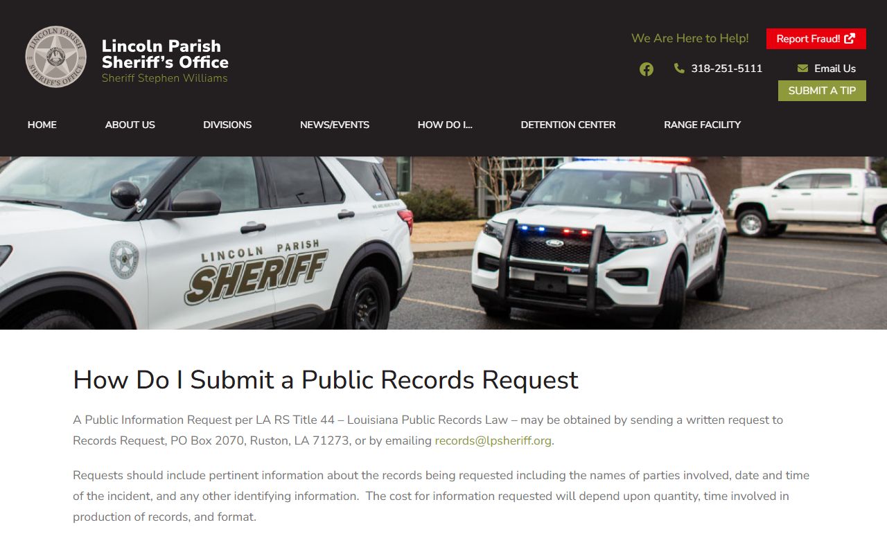 Lincoln Parish warrant search sheriff public-records request channel